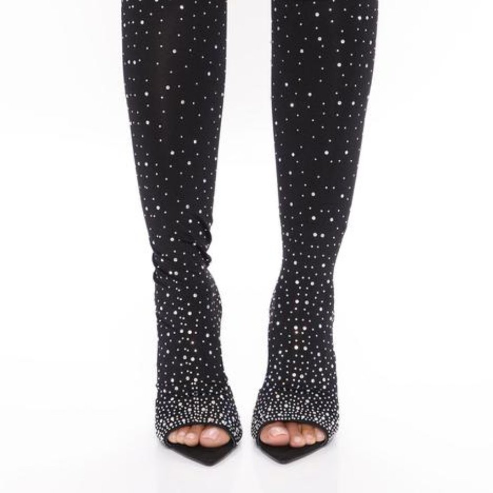 Always At The Top Rhinestone Boots - Black